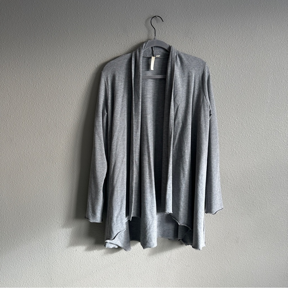 Pure Jill Gray Long Open Front Cardigan Small